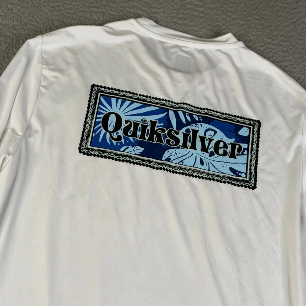 Quiksilver Rash Guard Mens L White Long Sleeve Swim Shirt UPF Protection Surf